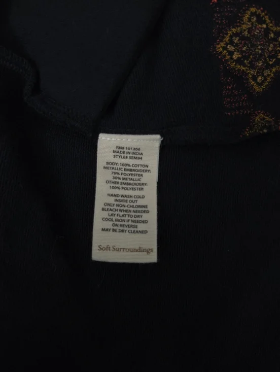 Soft Surroundings Fiberworks Black Open-Front Embroidered Kimono Cardigan - Picture 5 of 8